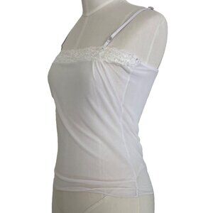 BE MINE Camisole Y2K Mesh Tank Top White Sequins Deadstock NWOT Lace Sz Medium
